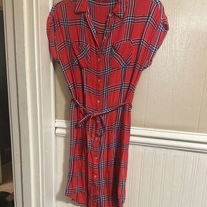 Maurices Red Blue and black plaid Wrap Midi Dress Size Small Very Cute